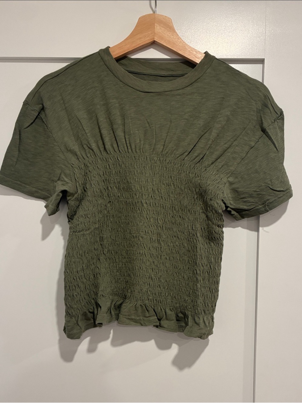 Smocked Short Sleeve Tee - Olive Green